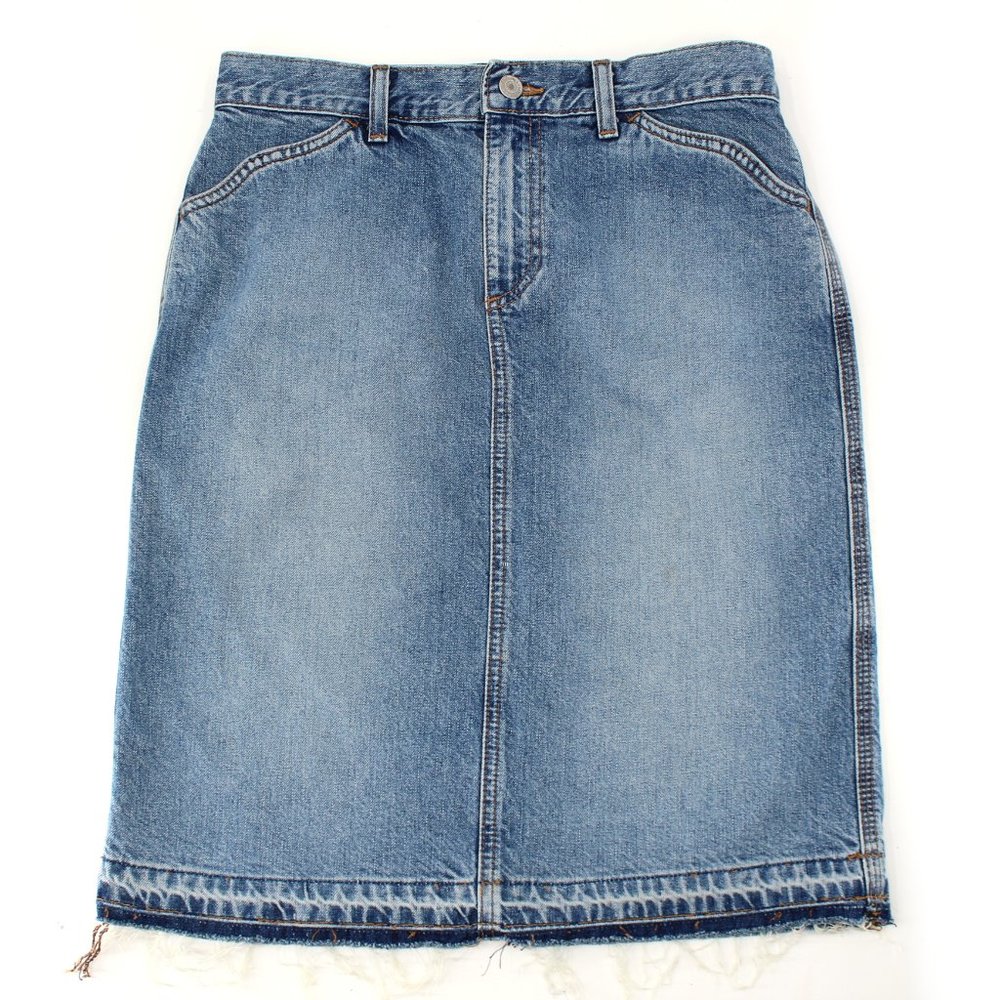 Vintage GAP Denim Skirt Light Wash Raw Hem Western Stitch 100% Cotton No Stretch - Picture 8 of 11